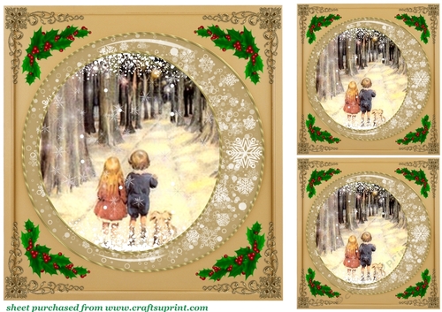 3 Gold snowflake frame scene card fronts/toppers 2