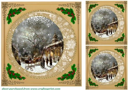 3 Gold snowflake frame scene card fronts/toppers 3