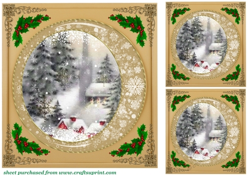 3 Gold snowflake frame scene card fronts/toppers 4