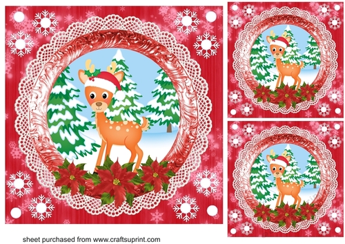 3 Red Christmas woodland animal card fronts/toppers 1