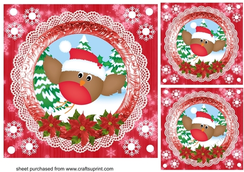 3 Red Christmas woodland animal card fronts/toppers 2