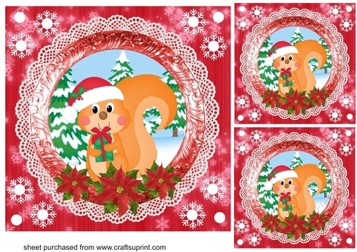 3 Red Christmas woodland animal card fronts/toppers 3