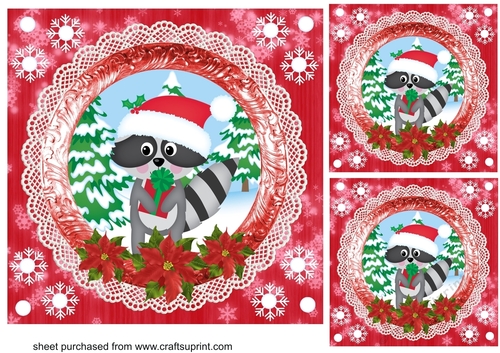 3 Red Christmas woodland animal card fronts/toppers 4