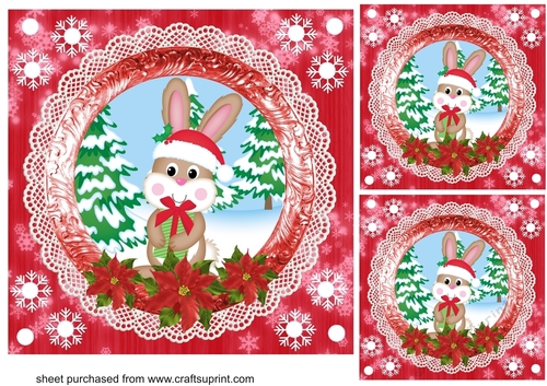 3 Red Christmas woodland animal card fronts/toppers 5