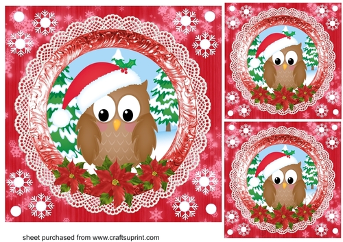 3 Red Christmas woodland animal card fronts/toppers 6