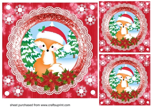 3 Red Christmas woodland animal card fronts/toppers 7
