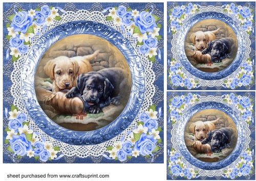 3 Blue floral pets card fronts/toppers 3