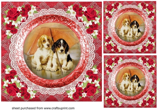 3 Red floral pets card fronts/toppers 2