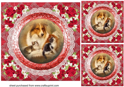 3 Red floral pets card fronts/toppers 3