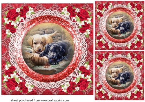 3 Red floral pets card fronts/toppers 4