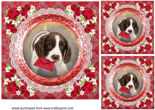 3 Red floral pets card fronts/toppers 5