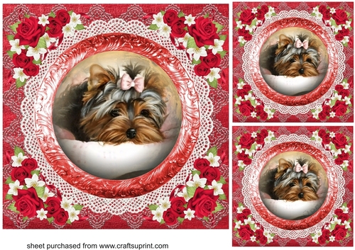 3 Red floral pets card fronts/toppers 6