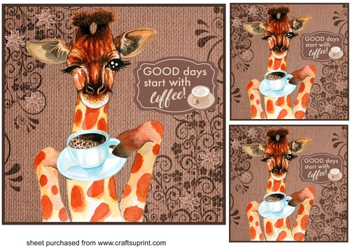 3 Giraffe with coffee card fronts/toppers