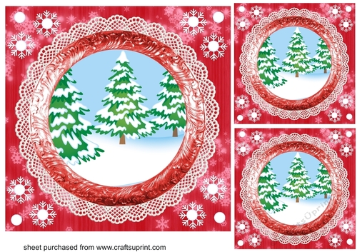 3 Red framed Christmas scene card front/topper blanks