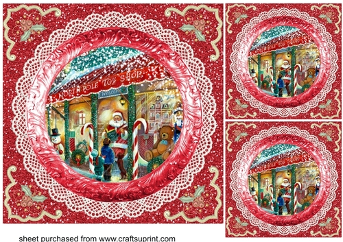3 Red Christmas scene card fronts/toppers
