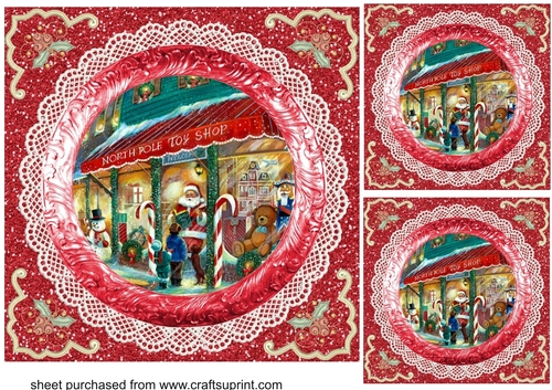 3 Red Christmas scene card fronts/toppers 2