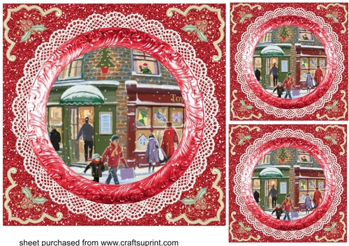 3 Red Christmas scene card fronts/toppers 3