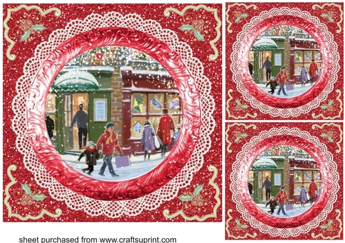 3 Red Christmas scene card fronts/toppers 4