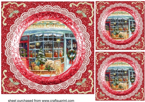 3 Red Christmas scene card fronts/toppers 5