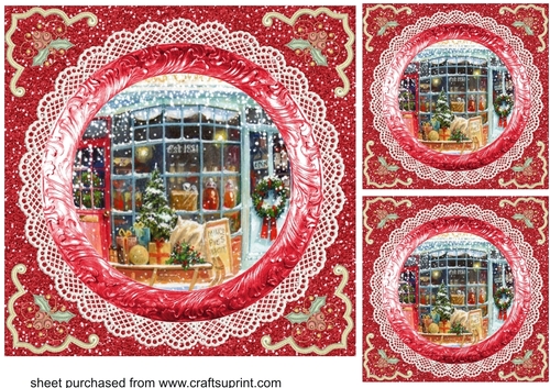 3 Red Christmas scene card fronts/toppers 6