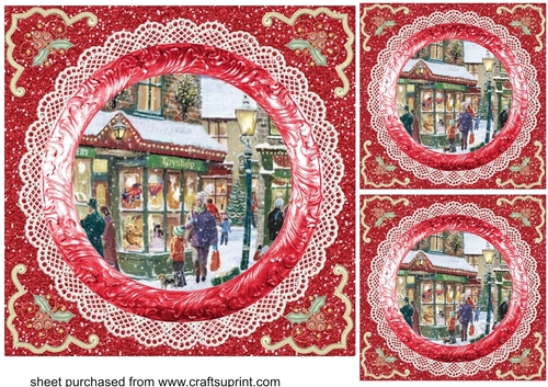 3 Red Christmas scene card fronts/toppers 7