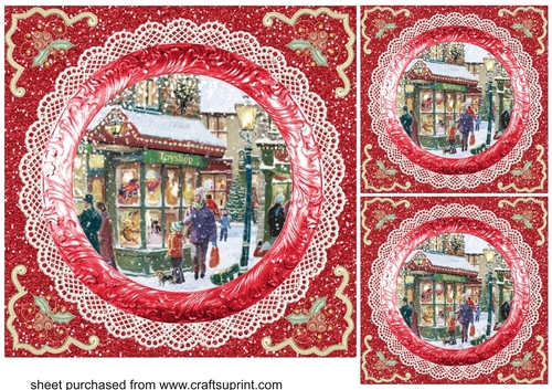 3 Red Christmas scene card fronts/toppers 8