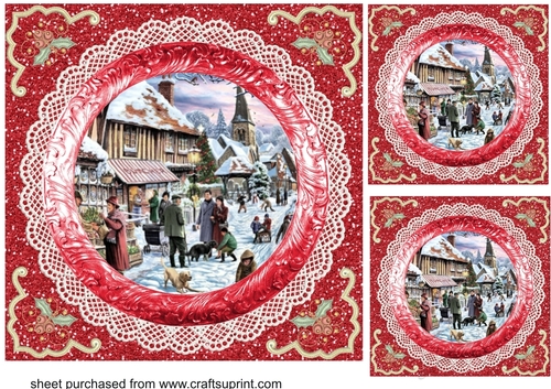 3 Red Christmas scene card fronts/toppers 9