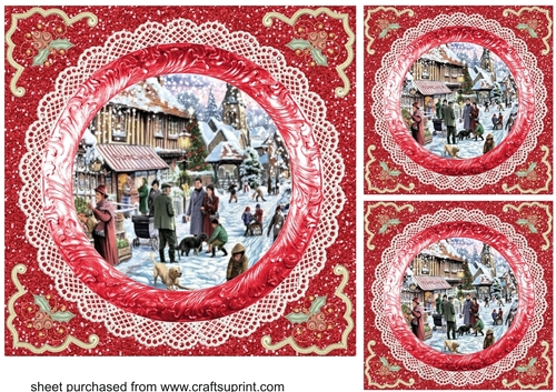3 Red Christmas scene card fronts/toppers 10
