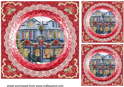 3 Red Christmas scene card fronts/toppers 13