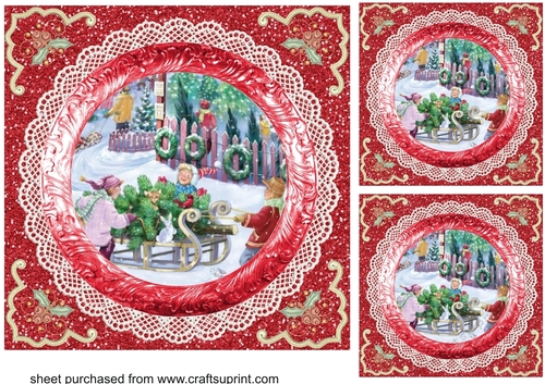 3 Red Christmas scene card fronts/toppers 15
