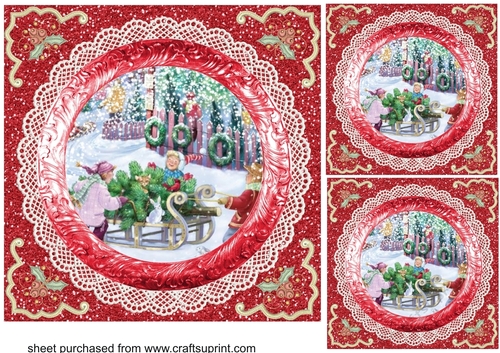 3 Red Christmas scene card fronts/toppers 16