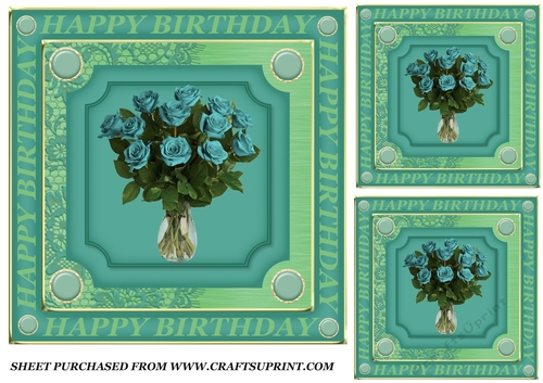 3 Jade rose vase Birthday card fronts/toppers