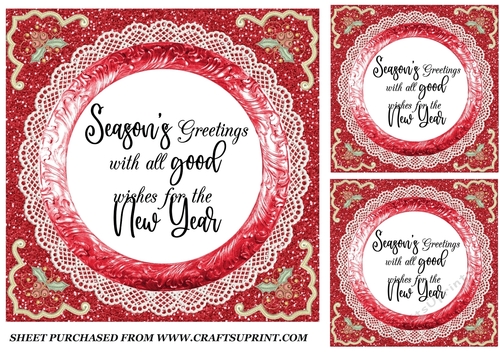 3 Red holly Christmas verse card fronts/toppers 1