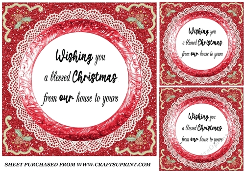 3 Red holly Christmas verse card fronts/toppers 2