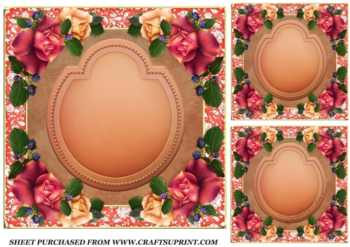 3 orange rose card fronts/topper blanks
