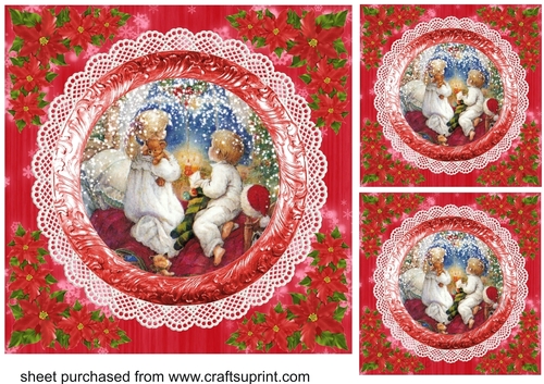 3 Red vintage scene Christmas card fronts/toppers