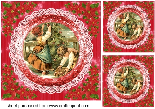 3 Red vintage scene Christmas card fronts/toppers 4