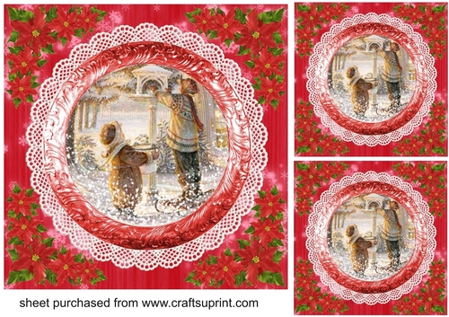 3 Red vintage scene Christmas card fronts/toppers 5