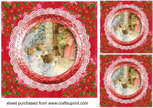3 Red vintage scene Christmas card fronts/toppers 7