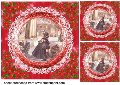 3 Red vintage scene Christmas card fronts/toppers 16