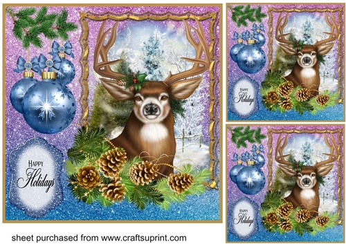 3 Christmas framed stag card fronts/toppers 4