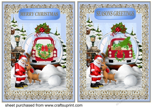 2 Santa s new ride card fronts/toppers with sentiment