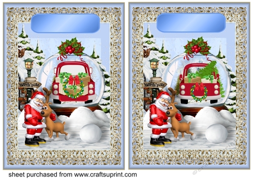 2 Santa s new ride card fronts/toppers with blank sentiment