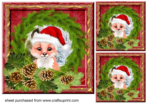 3 Wreath framed Christmas critter card fronts/toppers 7
