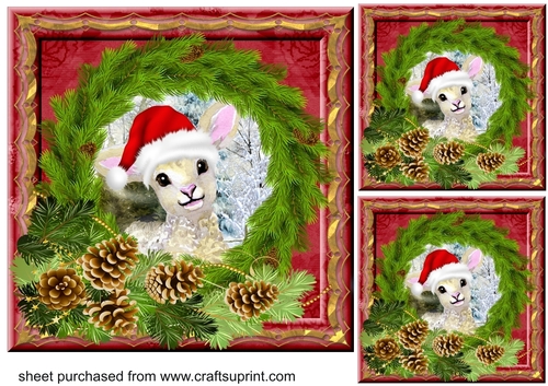 3 Wreath framed Christmas critter card fronts/toppers 8