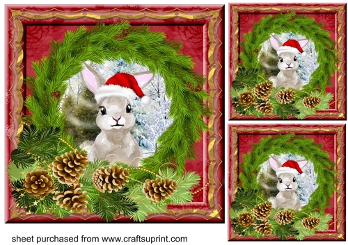 3 Wreath framed Christmas critter card fronts/toppers 3