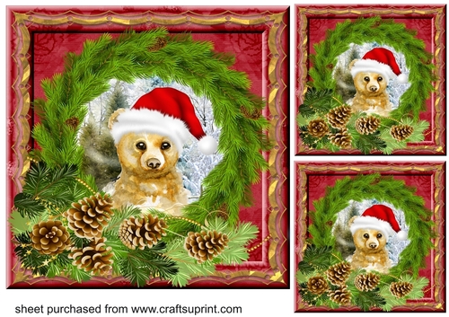3 Wreath framed Christmas critter card fronts/toppers 4