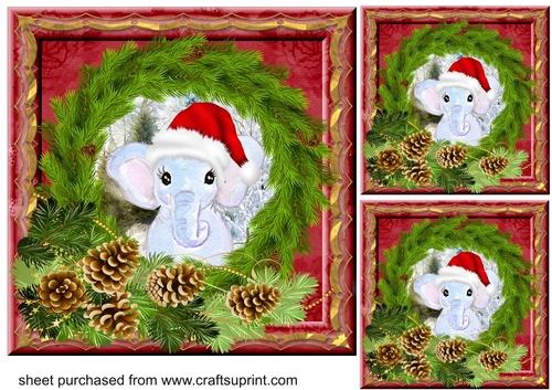 3 Wreath framed Christmas critter card fronts/toppers 5