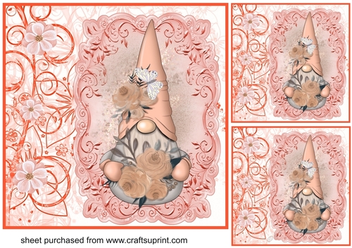 3 peach spring gnomes card fronts/toppers 1