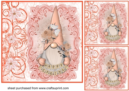 3 peach spring gnomes card fronts/toppers 2